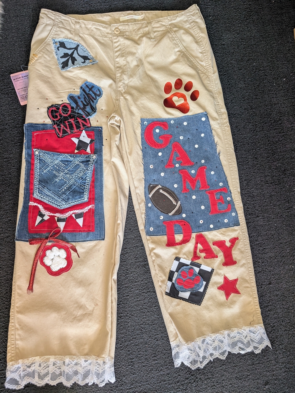 Women's Beige Patchwork 'Game Day' Pants